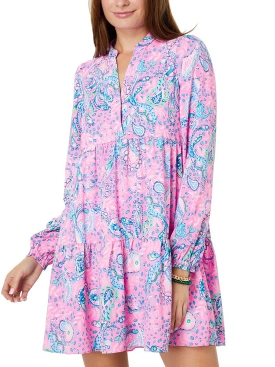 Lilly Pulitzer  large plumeria Pink strut your stuff winona long sleeve dress. - Picture 6 of 11